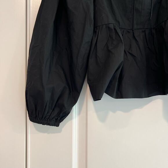 J Crew Women's Cropped Square Neck‎ Longsleeve Cotton Blouse Black Size 8 - Picture 2 of 9